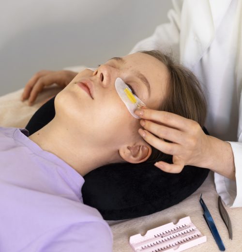 high-angle-woman-wearing-eye-patches